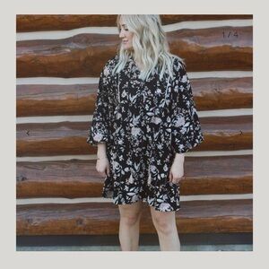 Promesa Black Floral Boho Baby Doll Dress Size Medium